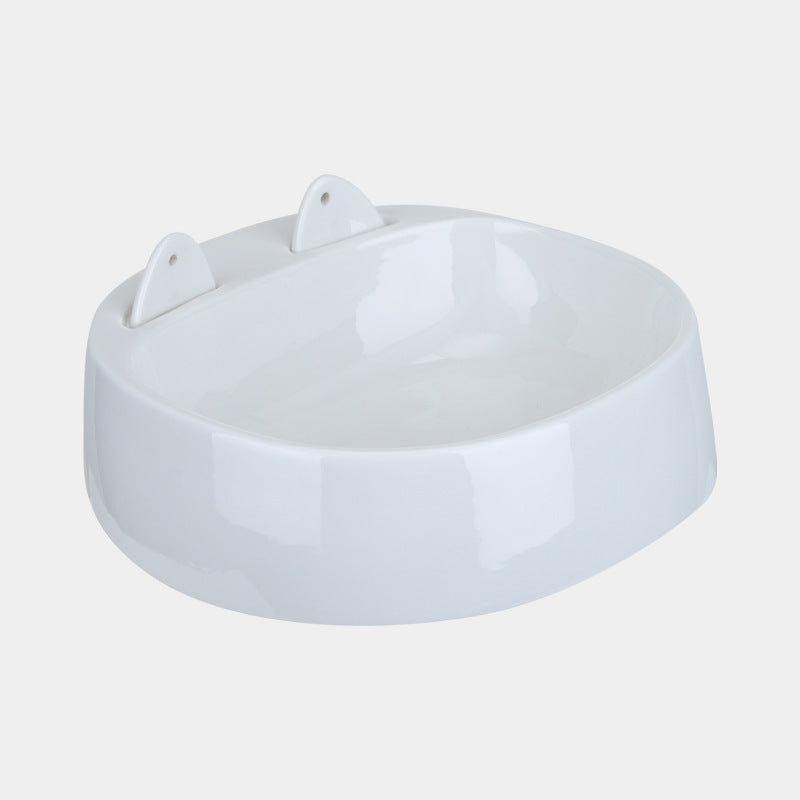 HKM-247315 Ceramic Drinking Water Rice Bowl for Pets with Spoon - Automatic Feeding Cat Bowl