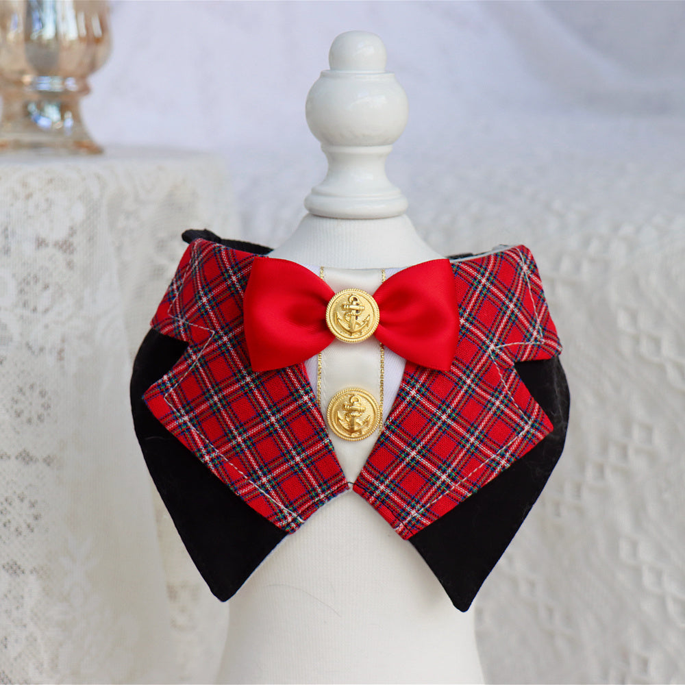 HKM-247443 Pet Cat Dog Bow Tie Bib - Stylish Red, Blue, Pink Patterns, Adjustable Sizes S & M