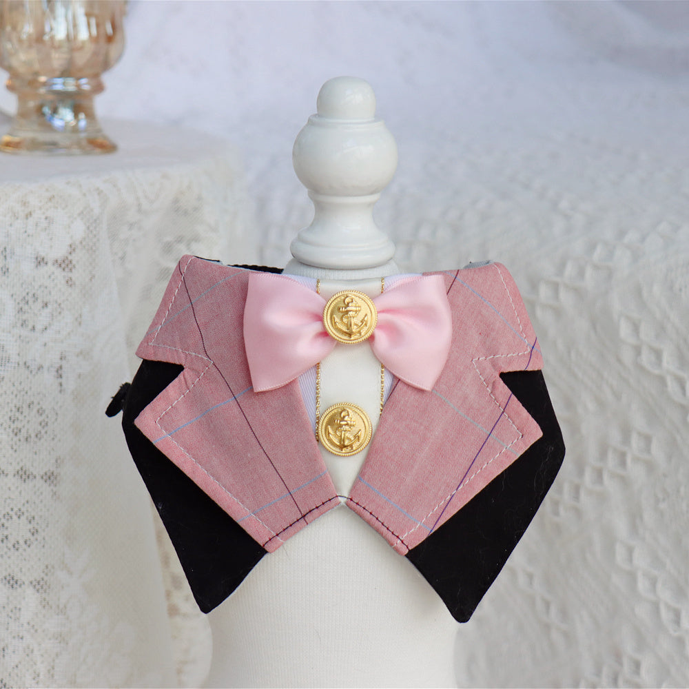 HKM-247443 Pet Cat Dog Bow Tie Bib - Stylish Red, Blue, Pink Patterns, Adjustable Sizes S & M