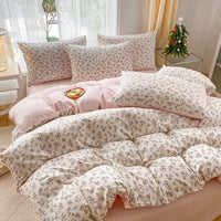HKM-247443 Soft Pastoral Double-Layer Yarn Bedding Set - Plant and Flower Design, Multiple Sizes Available