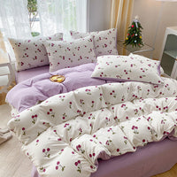 HKM-247443 Soft Pastoral Double-Layer Yarn Bedding Set - Plant and Flower Design, Multiple Sizes Available