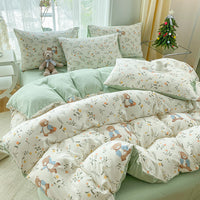 HKM-247443 Soft Pastoral Double-Layer Yarn Bedding Set - Plant and Flower Design, Multiple Sizes Available