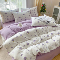 HKM-247443 Soft Pastoral Double-Layer Yarn Bedding Set - Plant and Flower Design, Multiple Sizes Available