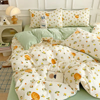 HKM-247443 Soft Pastoral Double-Layer Yarn Bedding Set - Plant and Flower Design, Multiple Sizes Available