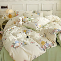 HKM-247443 Soft Pastoral Double-Layer Yarn Bedding Set - Plant and Flower Design, Multiple Sizes Available