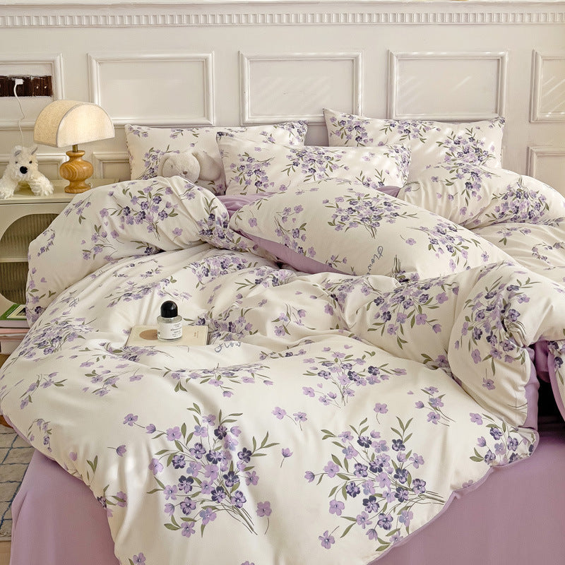 HKM-247443 Soft Pastoral Double-Layer Yarn Bedding Set - Plant and Flower Design, Multiple Sizes Available