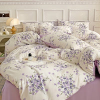 HKM-247443 Soft Pastoral Double-Layer Yarn Bedding Set - Plant and Flower Design, Multiple Sizes Available