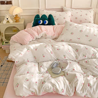 HKM-247443 Soft Pastoral Double-Layer Yarn Bedding Set - Plant and Flower Design, Multiple Sizes Available