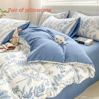 HKM-247443 Soft Pastoral Double-Layer Yarn Bedding Set - Plant and Flower Design, Multiple Sizes Available