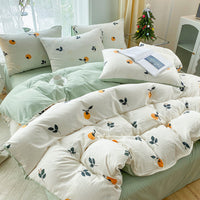 HKM-247443 Soft Pastoral Double-Layer Yarn Bedding Set - Plant and Flower Design, Multiple Sizes Available