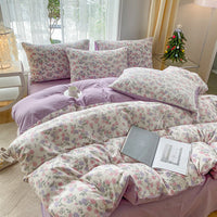HKM-247443 Soft Pastoral Double-Layer Yarn Bedding Set - Plant and Flower Design, Multiple Sizes Available