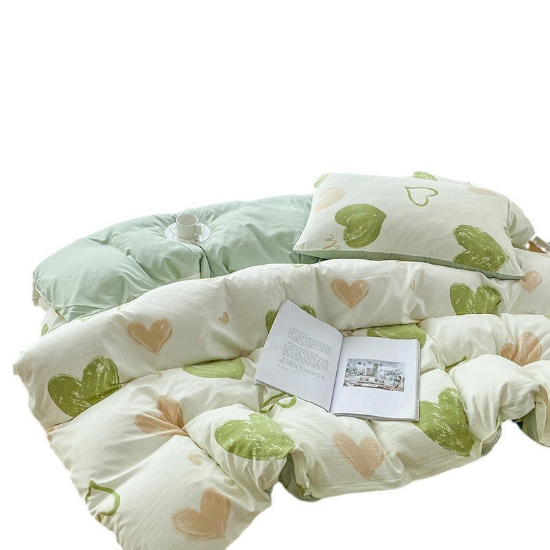 HKM-247443 Soft Pastoral Double-Layer Yarn Bedding Set - Plant and Flower Design, Multiple Sizes Available