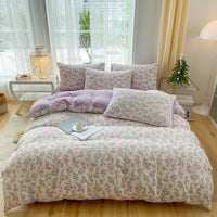 HKM-247443 Soft Pastoral Double-Layer Yarn Bedding Set - Plant and Flower Design, Multiple Sizes Available