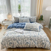 HKM-247443 Soft Pastoral Double-Layer Yarn Bedding Set - Plant and Flower Design, Multiple Sizes Available