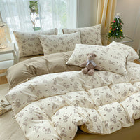 HKM-247443 Soft Pastoral Double-Layer Yarn Bedding Set - Plant and Flower Design, Multiple Sizes Available