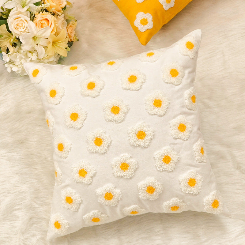 HKM-247571 Embroidered Cotton and Hemp Sofa Cushion Cover with Tassels - Floral Design