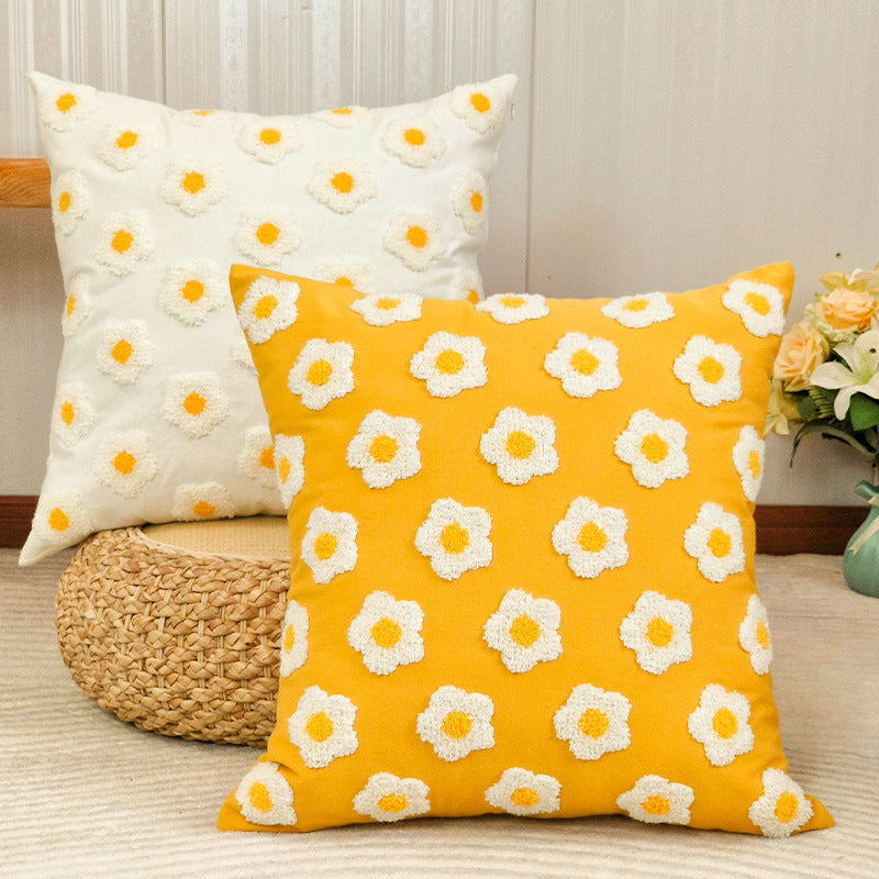 HKM-247571 Embroidered Cotton and Hemp Sofa Cushion Cover with Tassels - Floral Design