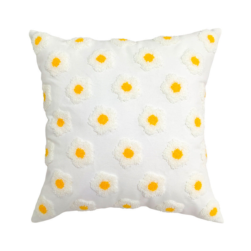 HKM-247571 Embroidered Cotton and Hemp Sofa Cushion Cover with Tassels - Floral Design