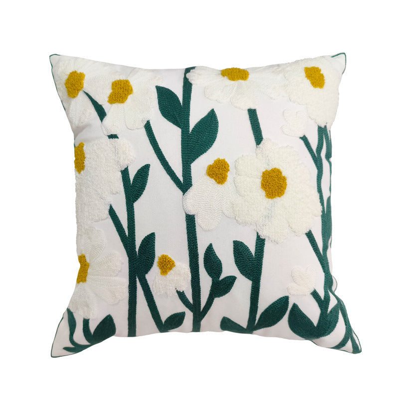 HKM-247571 Embroidered Cotton and Hemp Sofa Cushion Cover with Tassels - Floral Design