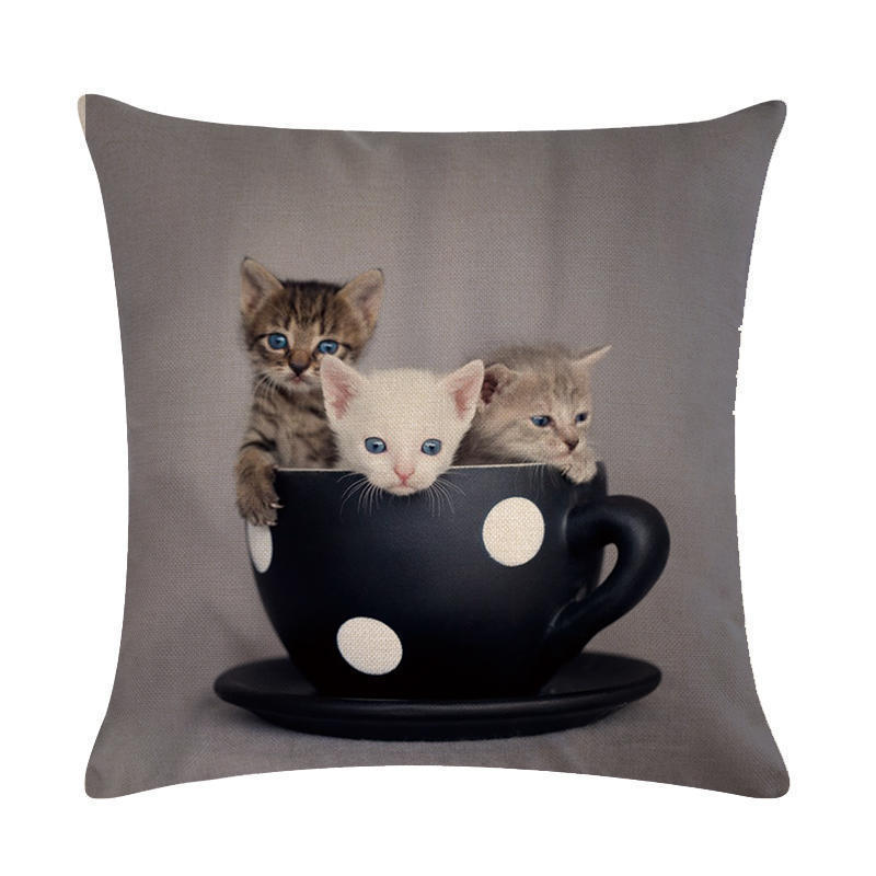 HKM-247827 Cute Cat Hug Pillowcase – Soft Linen Fabric, 45cm x 45cm, No Pillow Core Included