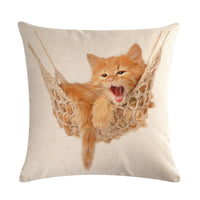 HKM-247827 Cute Cat Hug Pillowcase – Soft Linen Fabric, 45cm x 45cm, No Pillow Core Included