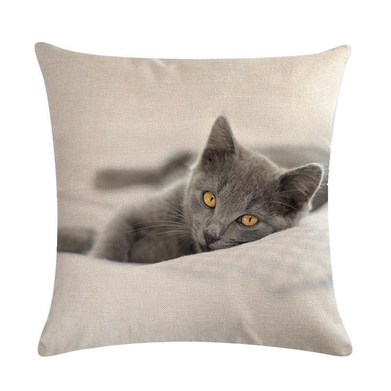 HKM-247827 Cute Cat Hug Pillowcase – Soft Linen Fabric, 45cm x 45cm, No Pillow Core Included