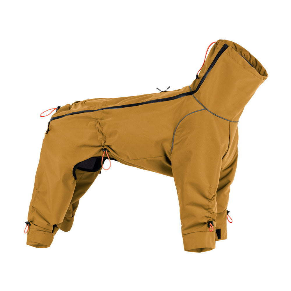 HKM-247955 Windproof Turtleneck Jacket for Large Dogs – Warm Outdoor Shell in Turmeric and Army Green, Sizes XL to 5XL