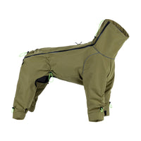 HKM-247955 Windproof Turtleneck Jacket for Large Dogs – Warm Outdoor Shell in Turmeric and Army Green, Sizes XL to 5XL