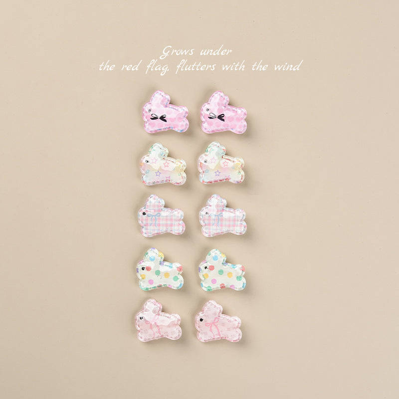 HKM-248211 Cute Rabbit Duckbill Hair Clips - Set of 5 Styles in Light Yellow, Pink, and Beige Designs