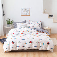 HKM-248275 Combed Cotton Four-Piece Bedding Set in Light Gray with Pastoral Floral Design for 1.5m Beds