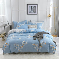 HKM-248275 Combed Cotton Four-Piece Bedding Set in Light Gray with Pastoral Floral Design for 1.5m Beds