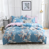HKM-248275 Combed Cotton Four-Piece Bedding Set in Light Gray with Pastoral Floral Design for 1.5m Beds