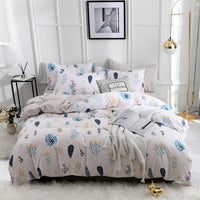 HKM-248275 Combed Cotton Four-Piece Bedding Set in Light Gray with Pastoral Floral Design for 1.5m Beds