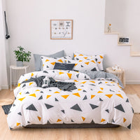 HKM-248275 Combed Cotton Four-Piece Bedding Set in Light Gray with Pastoral Floral Design for 1.5m Beds