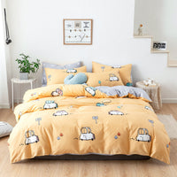 HKM-248275 Combed Cotton Four-Piece Bedding Set in Light Gray with Pastoral Floral Design for 1.5m Beds