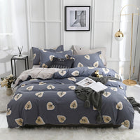 HKM-248275 Combed Cotton Four-Piece Bedding Set in Light Gray with Pastoral Floral Design for 1.5m Beds