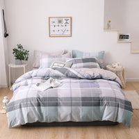 HKM-248275 Combed Cotton Four-Piece Bedding Set in Light Gray with Pastoral Floral Design for 1.5m Beds