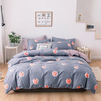 HKM-248275 Combed Cotton Four-Piece Bedding Set in Light Gray with Pastoral Floral Design for 1.5m Beds
