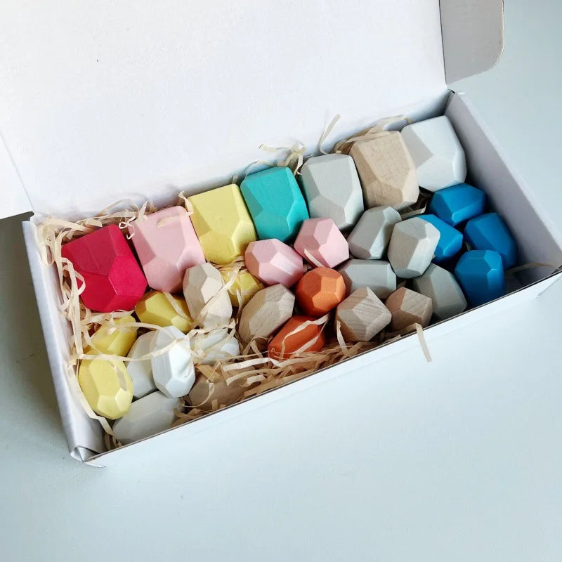 KTX-248275 Wooden Rainbow Stacking Stones – Montessori Balance Building Blocks for Kids