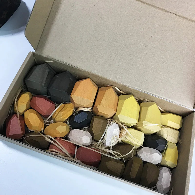 KTX-248275 Wooden Rainbow Stacking Stones – Montessori Balance Building Blocks for Kids