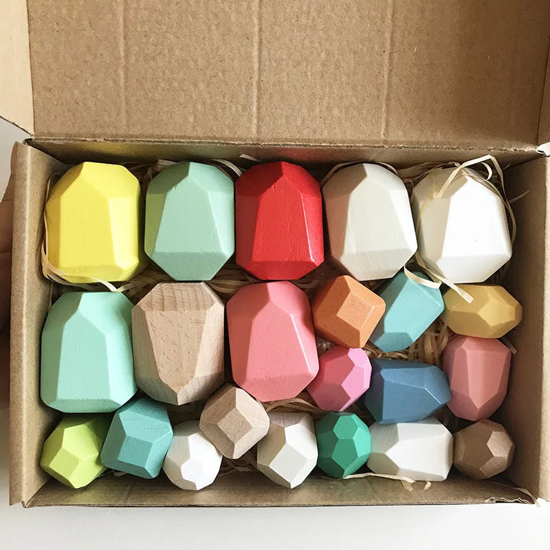 KTX-248275 Wooden Rainbow Stacking Stones – Montessori Balance Building Blocks for Kids