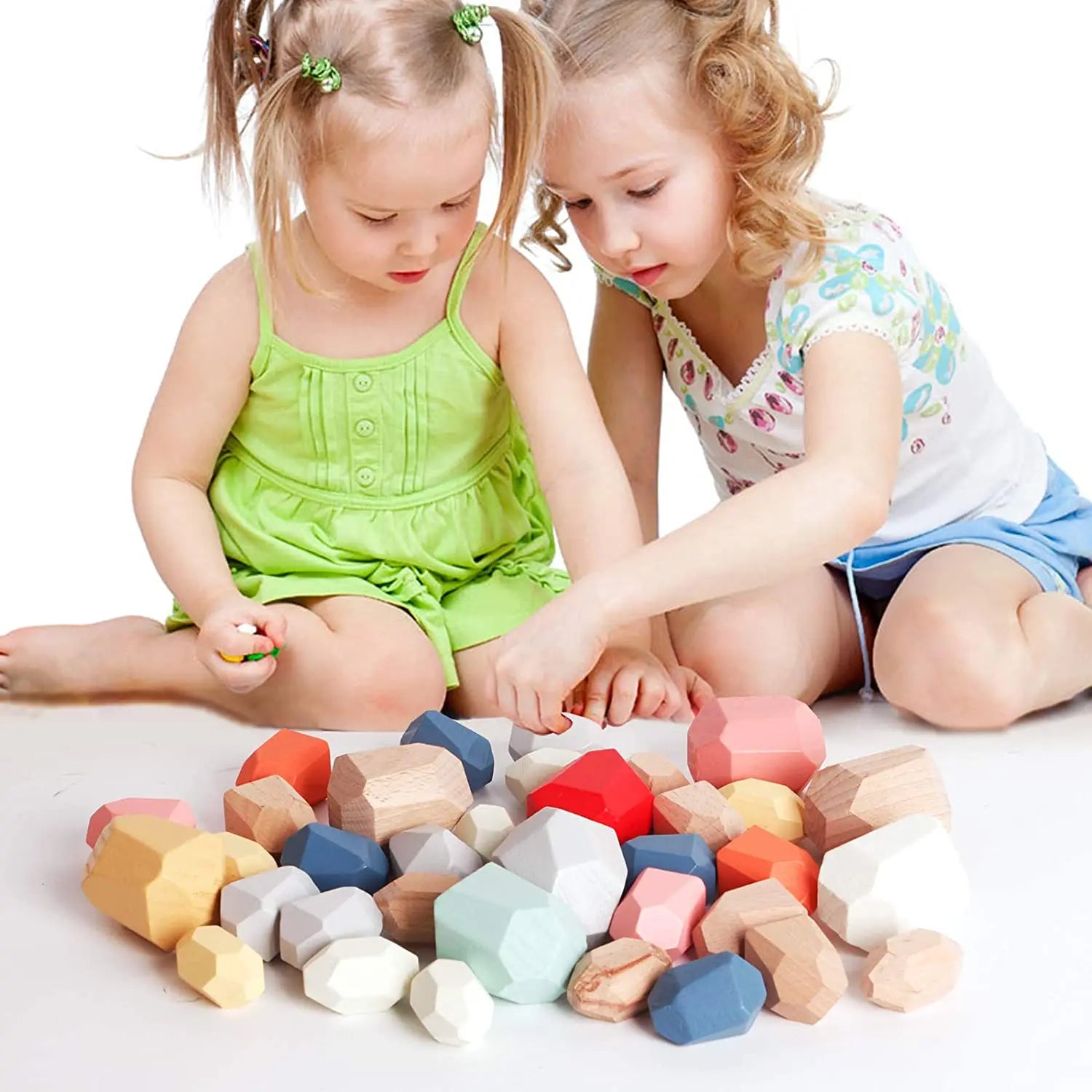 KTX-248275 Wooden Rainbow Stacking Stones – Montessori Balance Building Blocks for Kids