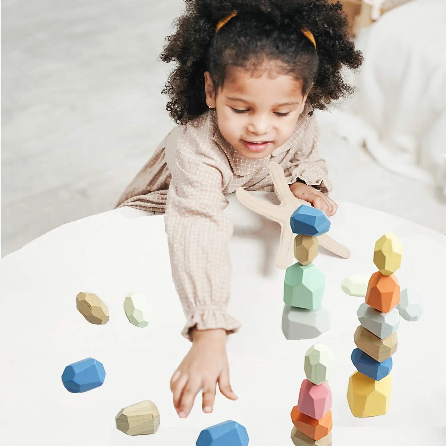 KTX-248275 Wooden Rainbow Stacking Stones – Montessori Balance Building Blocks for Kids
