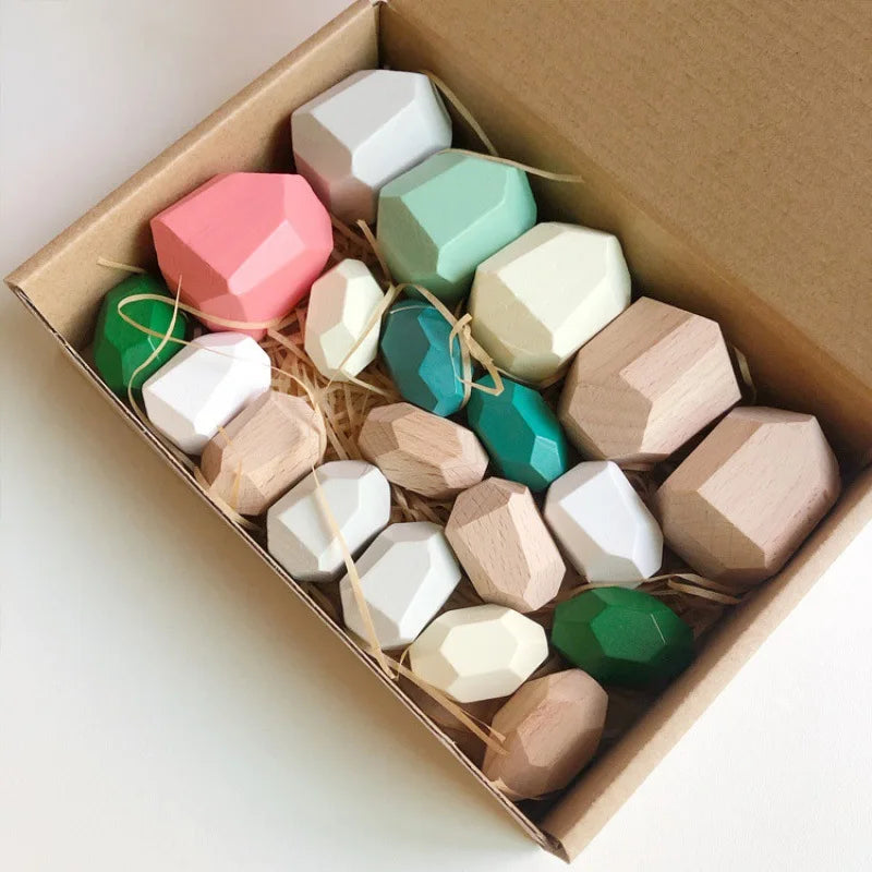 KTX-248275 Wooden Rainbow Stacking Stones – Montessori Balance Building Blocks for Kids