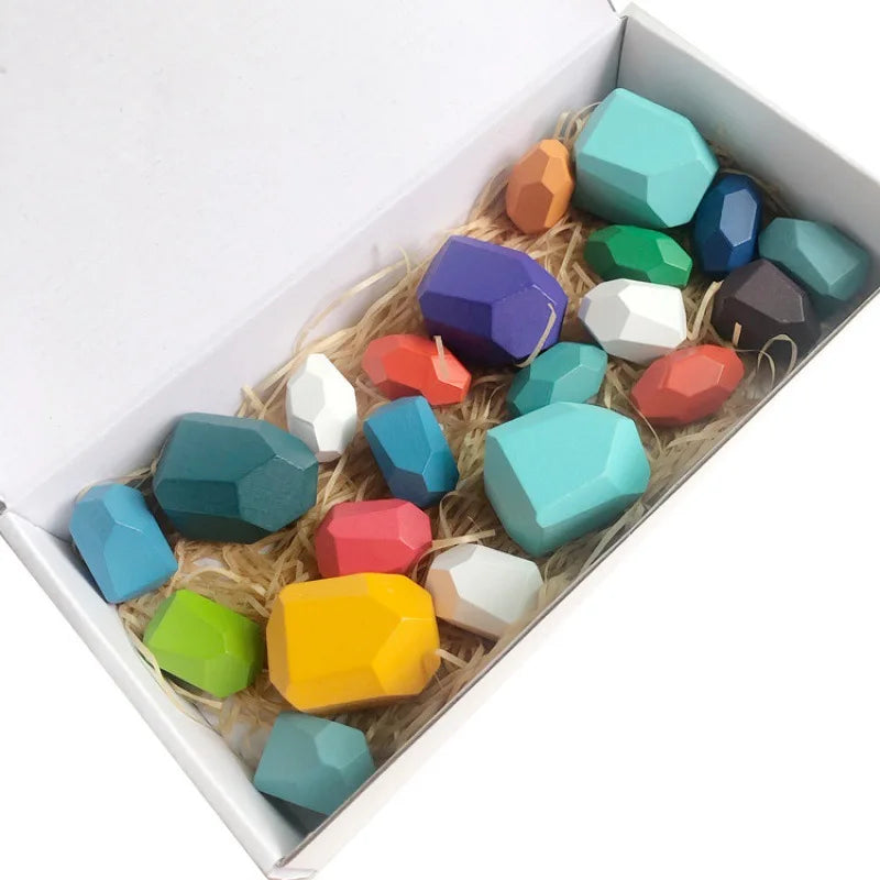 KTX-248275 Wooden Rainbow Stacking Stones – Montessori Balance Building Blocks for Kids