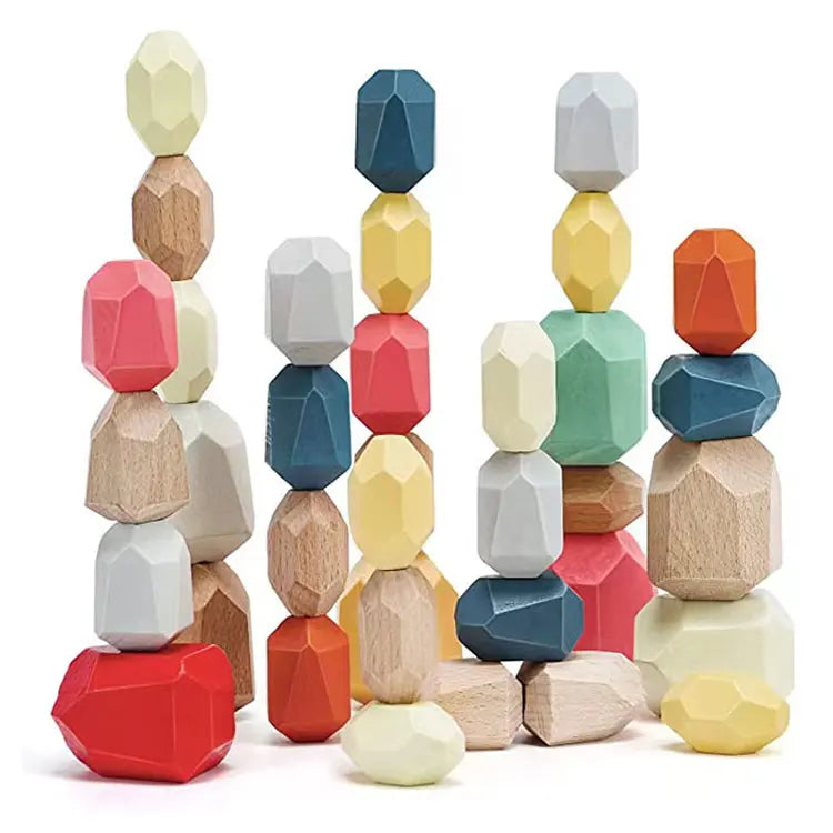 KTX-248275 Wooden Rainbow Stacking Stones – Montessori Balance Building Blocks for Kids