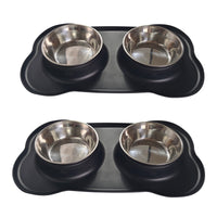 HKM-248467 Silicone Double Dog Bowl with Stainless Steel Insert - Large and Small Sizes Available