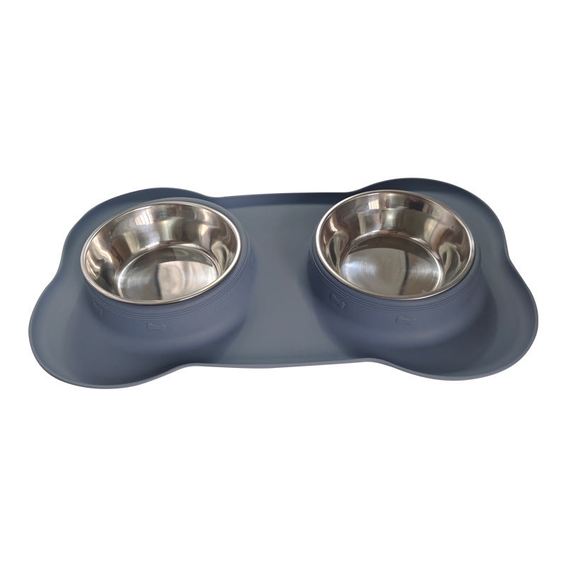 HKM-248467 Silicone Double Dog Bowl with Stainless Steel Insert - Large and Small Sizes Available