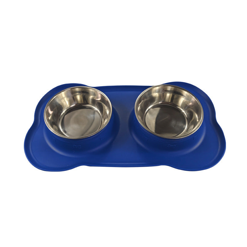 HKM-248467 Silicone Double Dog Bowl with Stainless Steel Insert - Large and Small Sizes Available