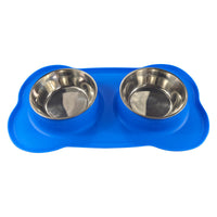 HKM-248467 Silicone Double Dog Bowl with Stainless Steel Insert - Large and Small Sizes Available